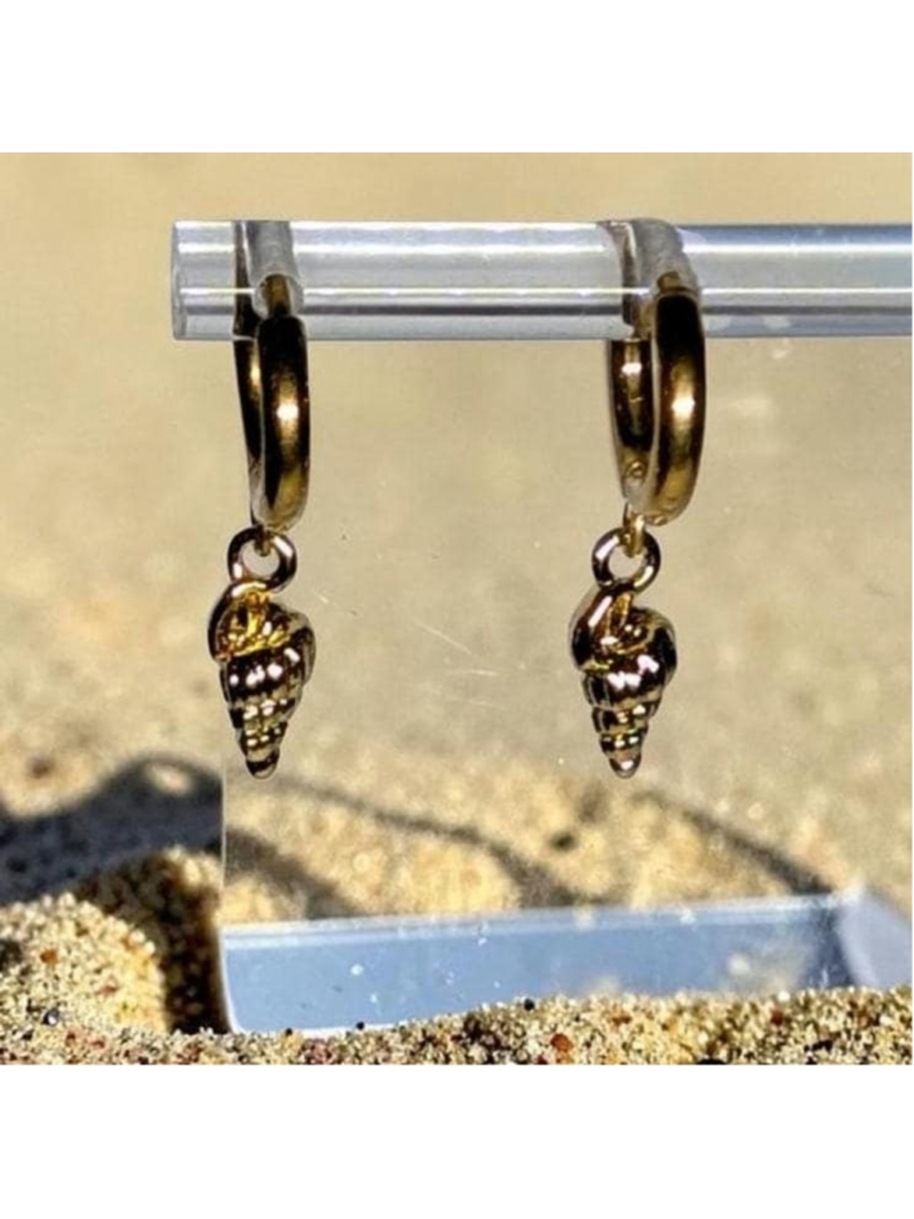 Tiny Conch Shell Huggie Hoop Earrings, Gold Tone Seashell Earrings Coastal Beach